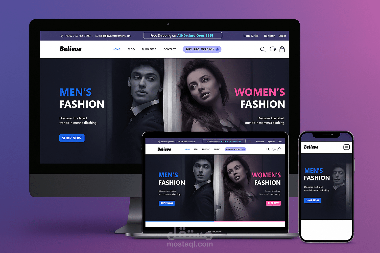 تصميم وتطوير متجر إلكتروني لبيع ملابس الرجال والنساء | Responsive & Modern