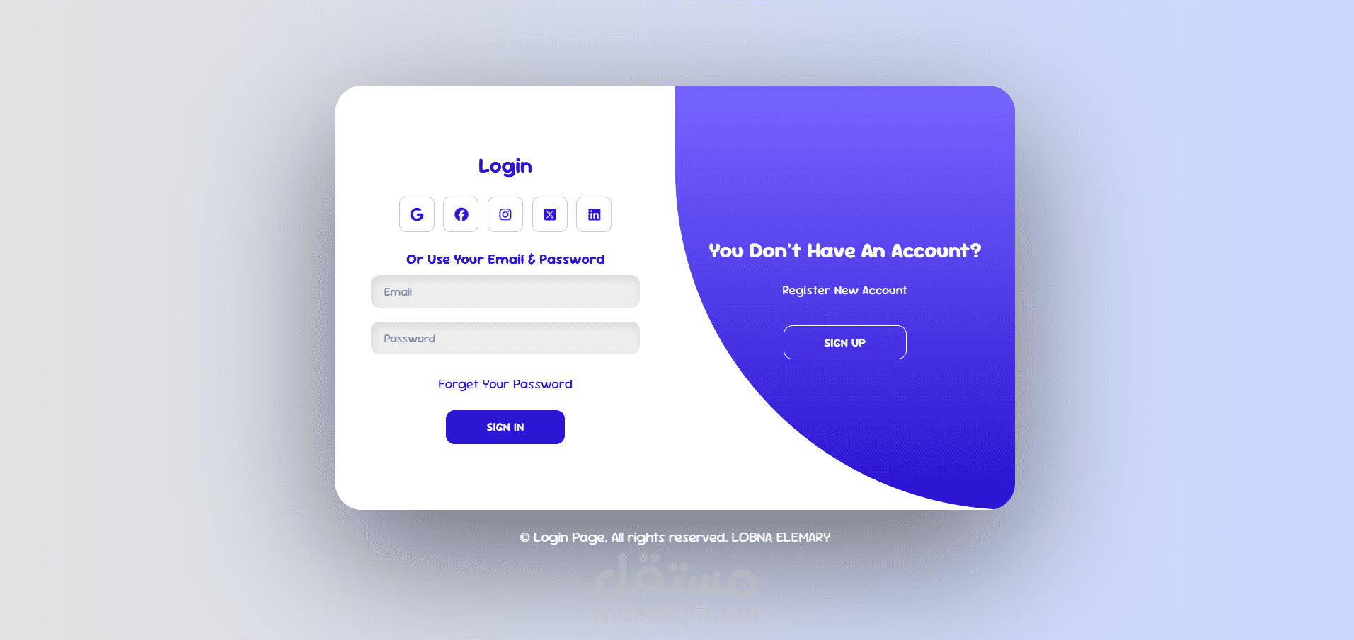 Register or login page