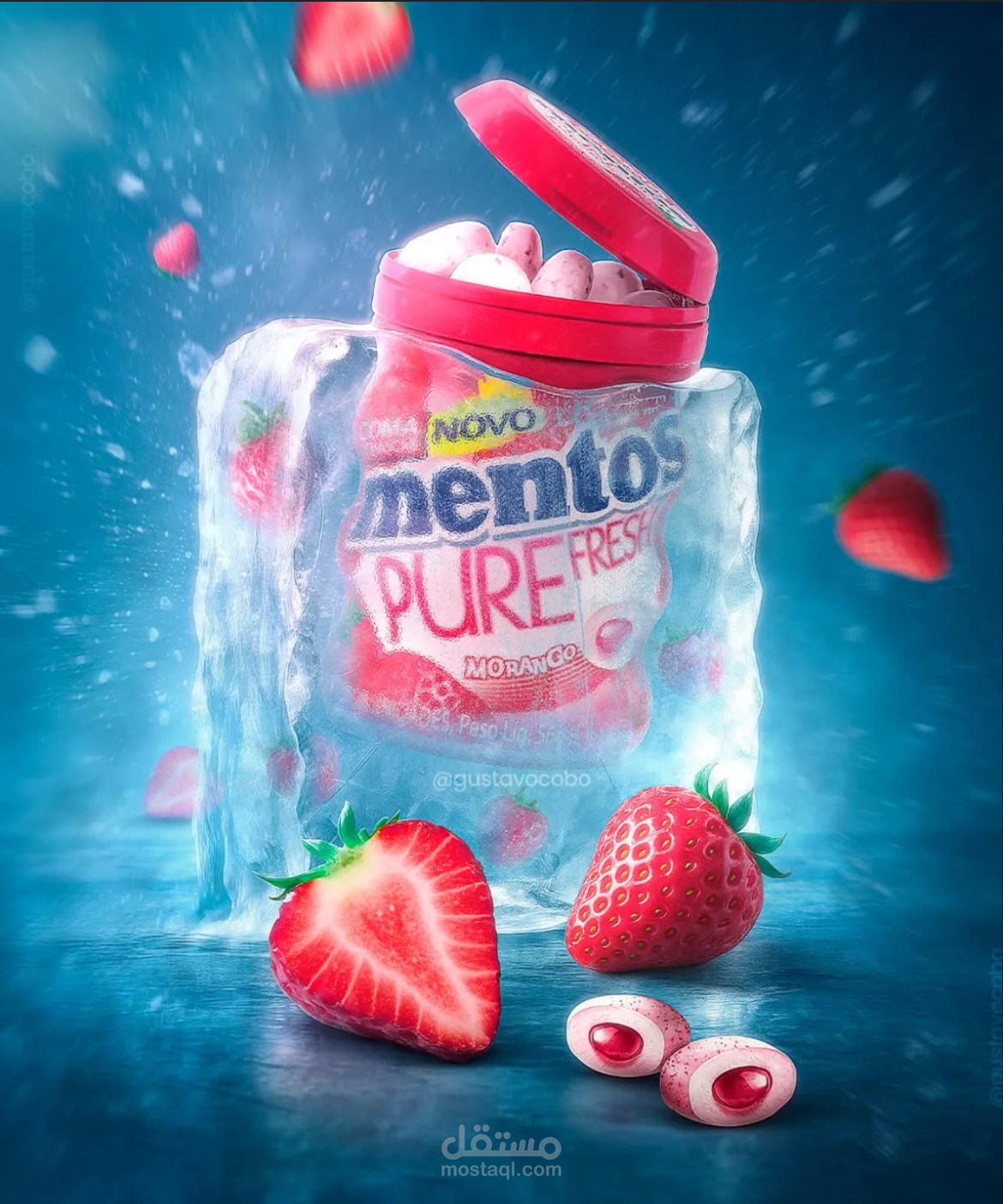 تصميم إعلان لمنتج Mentos بطابع منعش
