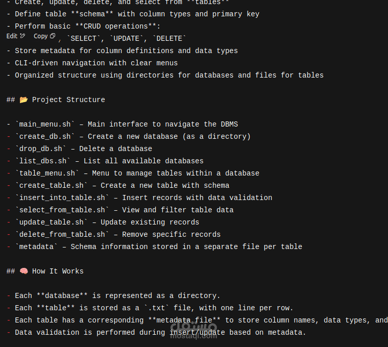 data base management system using bash script