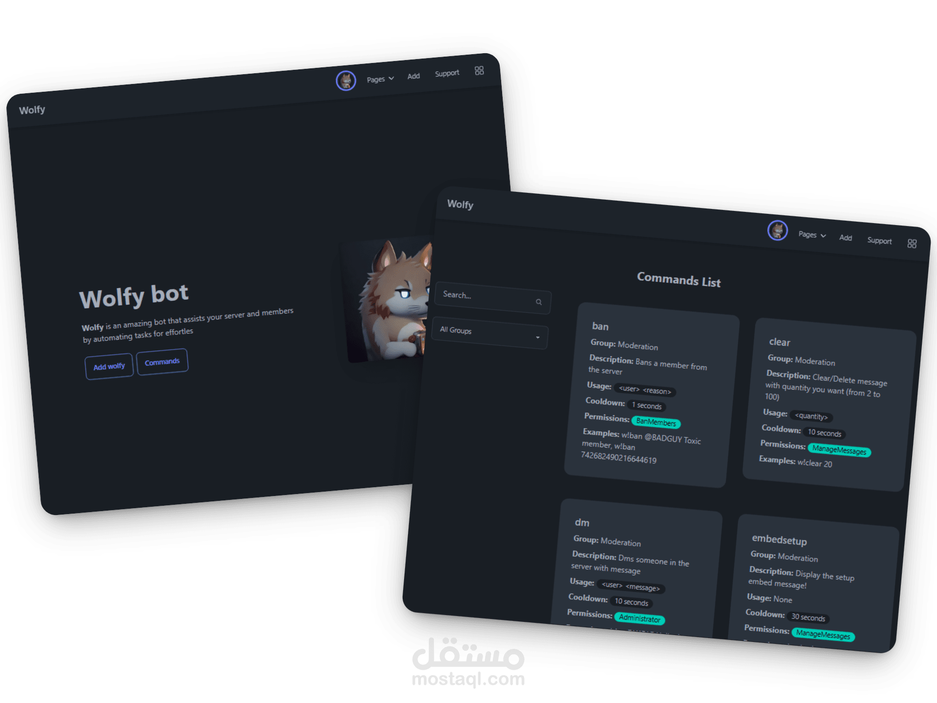 Wolfy - A discord bot's dashboard