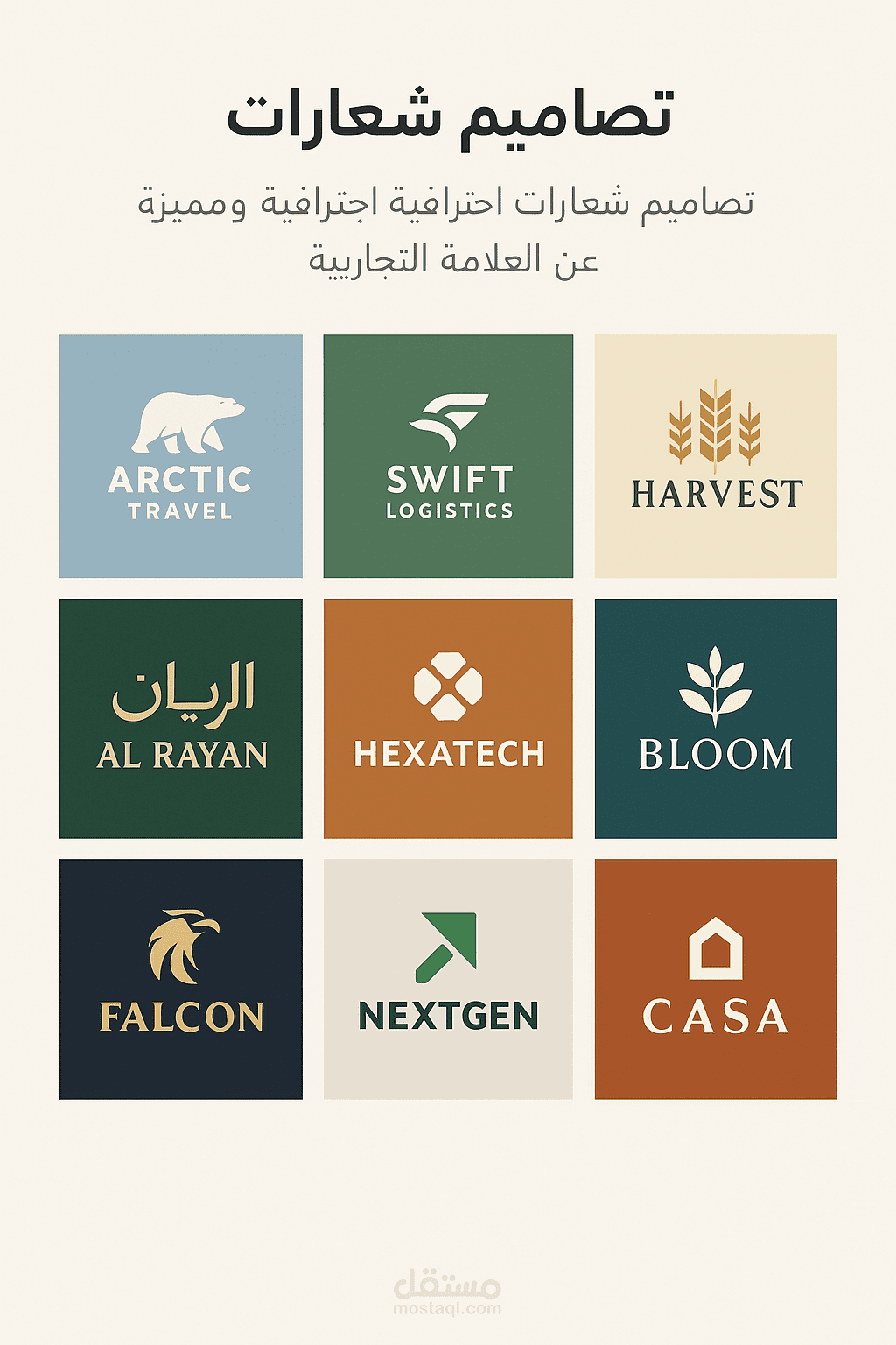 مجموعة تصاميم شعارات احترافية لعلامات تجارية مختلفة