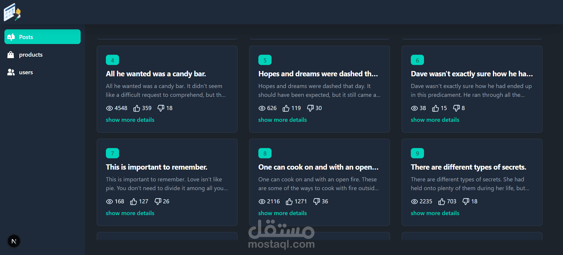 واجهة Dashboard بسيطة باستخدام Next.js وTailwind CSS
