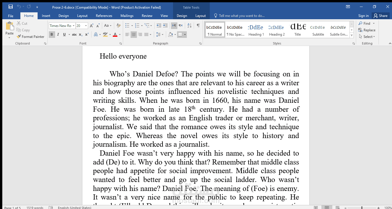تفريغ محاضرة جامعية لقسم اللغة الإنكليزية عن طريق برنامج Microsoft Word