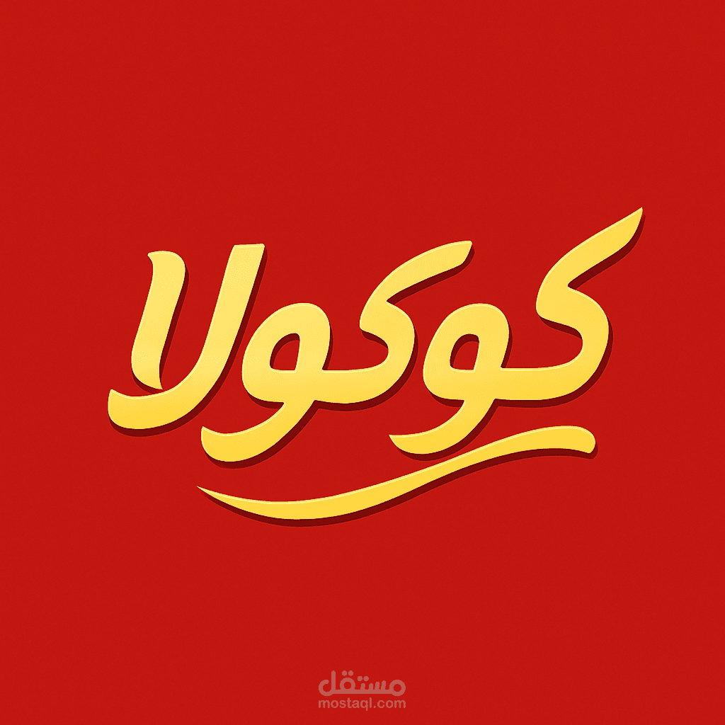 شعار "كوكولا" بتصميم إبداعي فريد يدمج بين الفخامة والبساطة ويعكس قوة الهوية البصرية باستخدام الألوان الحمراء والذهبية مع لمسة فنية عربية أصيلة تلائم العلامات التجارية العصرية وتلفت الانتباه بجمال الخط العربي وروعة التكوين الفني البصري