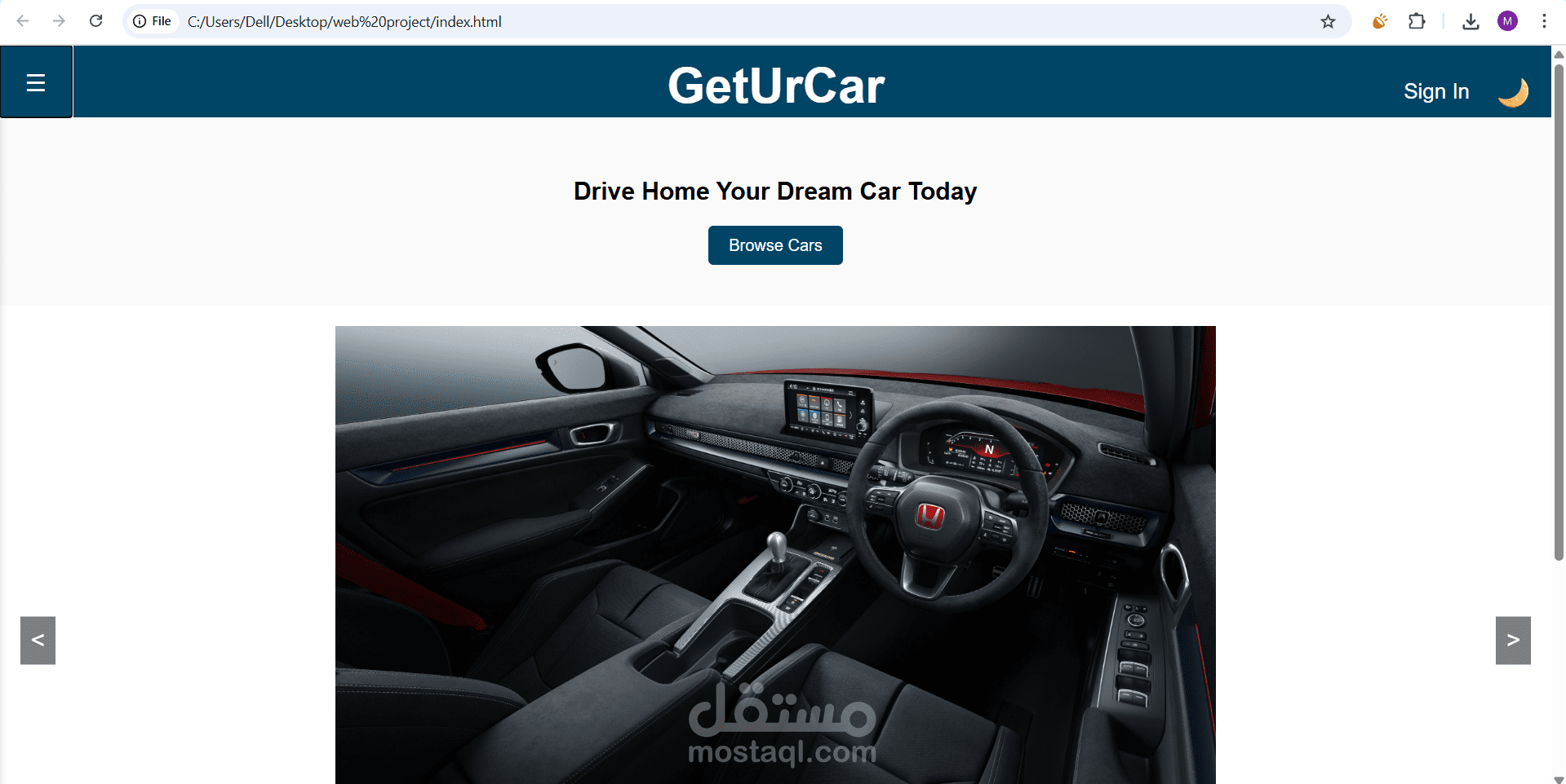 Responsive Car Showroom Website Design and Development with JavaScript