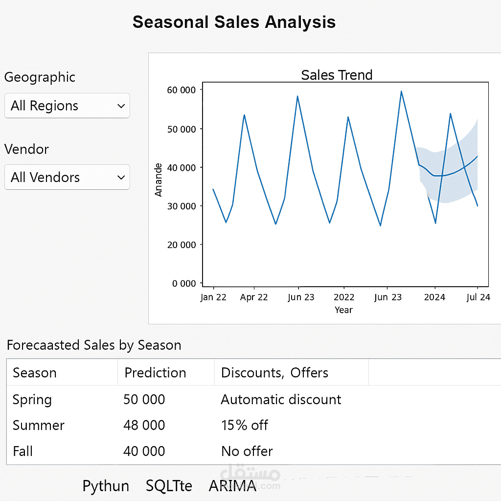 نظام تحليل المبيعات الموسمية لمنصة متعددة البائعين باستخدام Python وSQLite