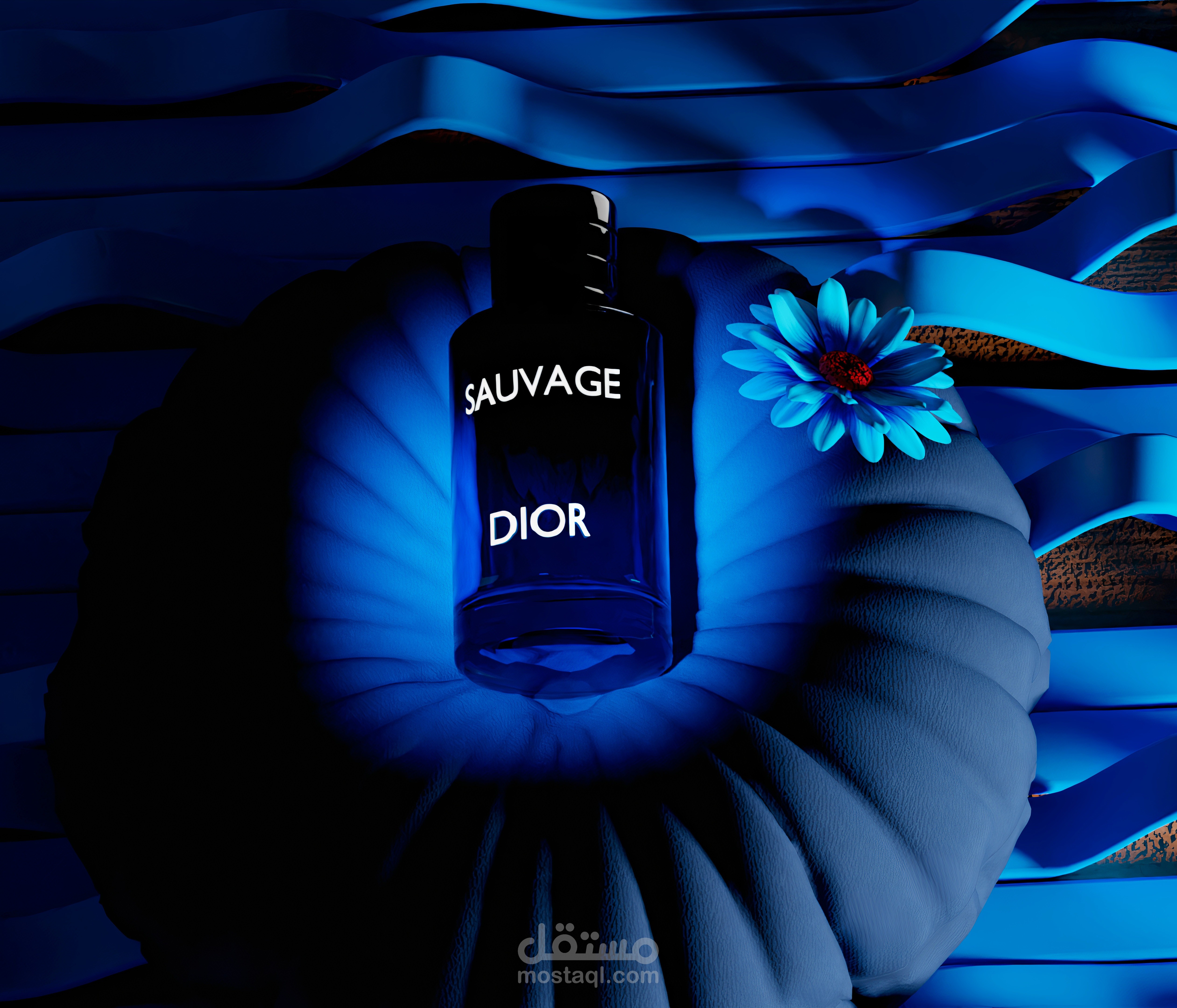 تصميم عرض ثلاثي الأبعاد لعطر Dior Sauvage