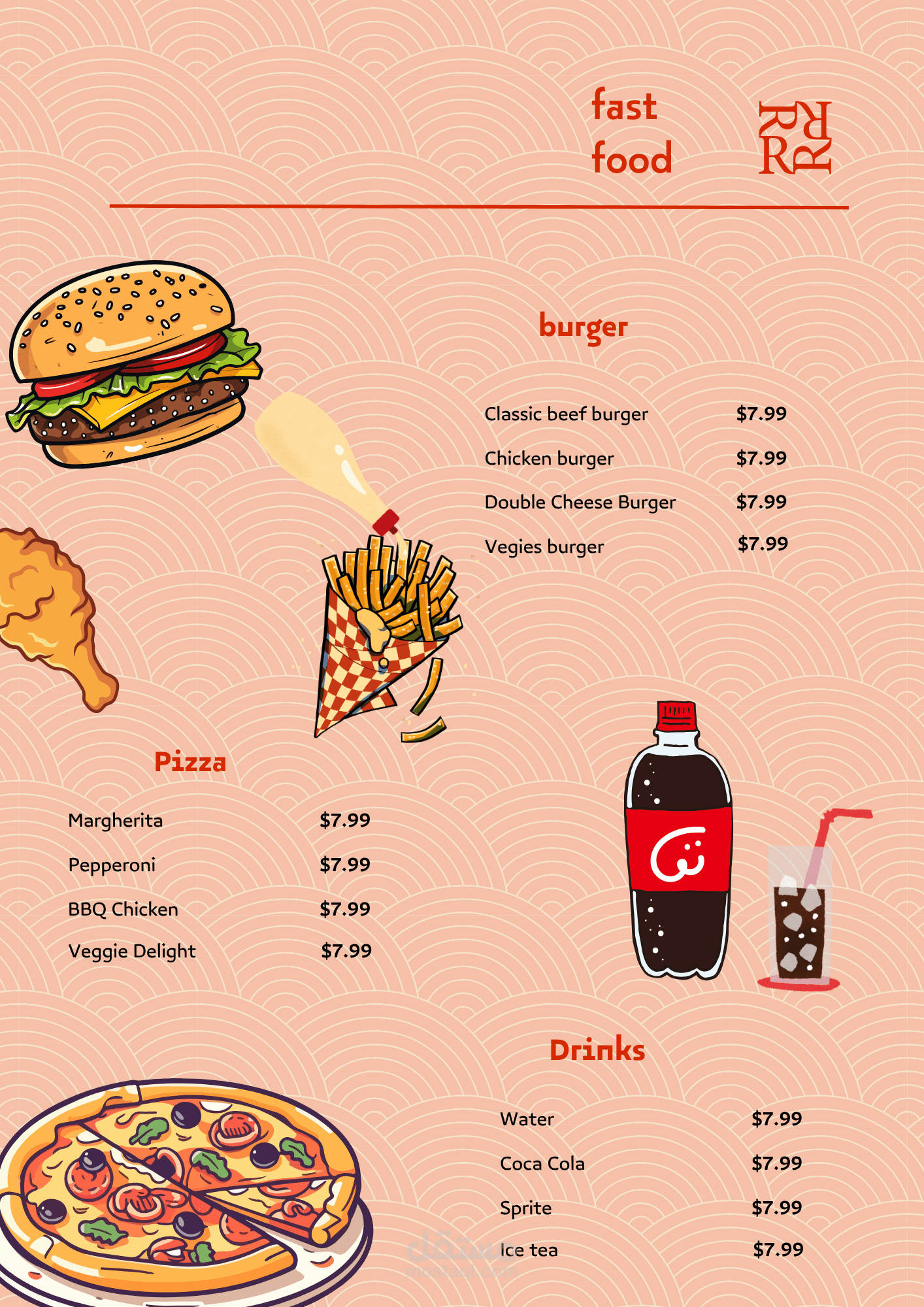 fast food menu