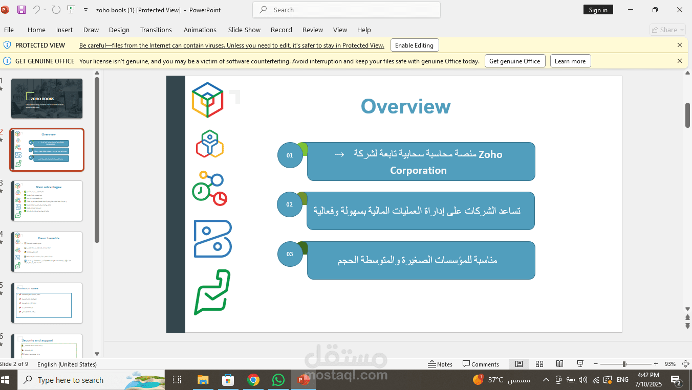 برزنتيشن عن zoho books