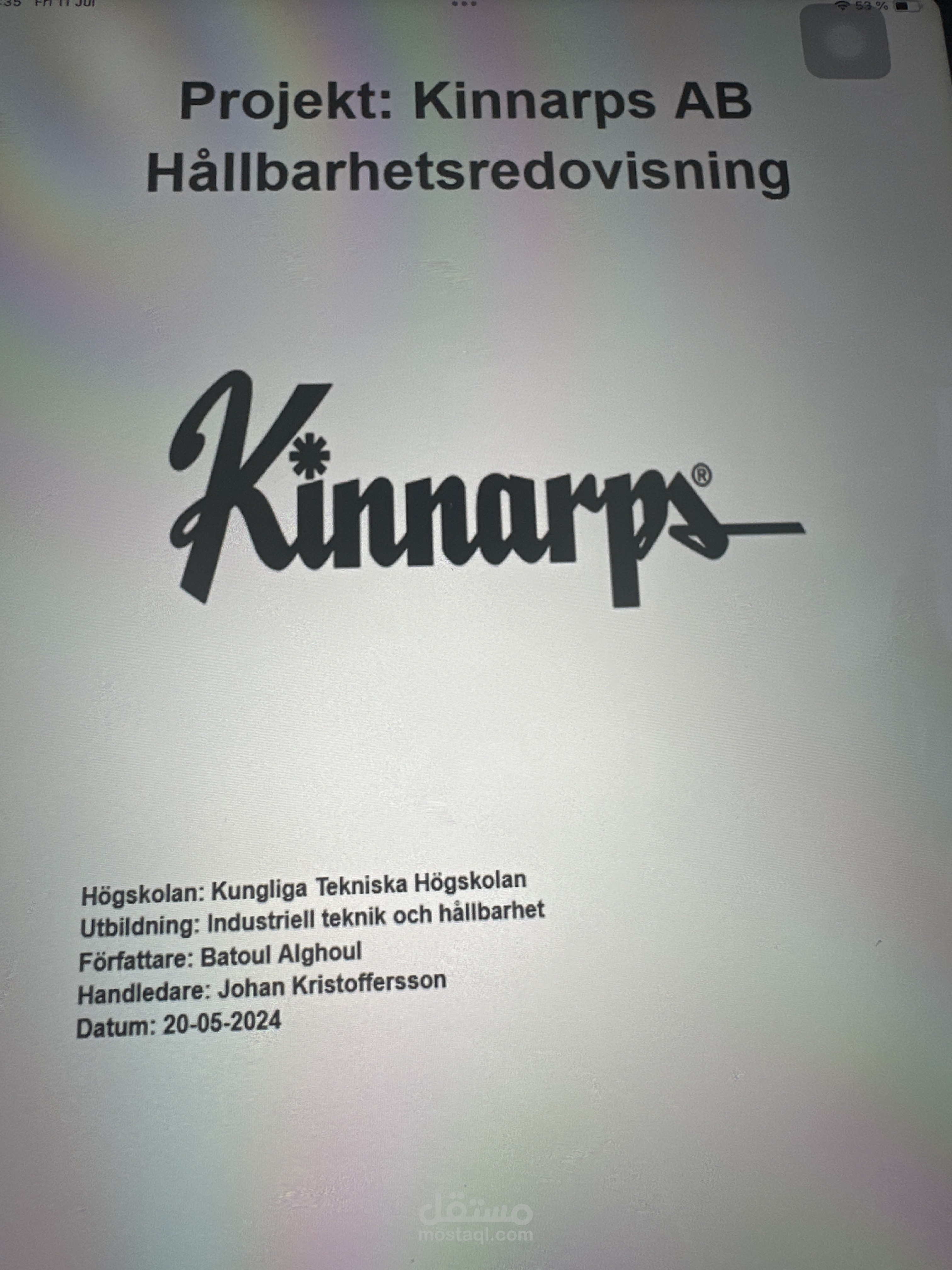 إعداد تقرير الاستدامة لشركة Kinnarps – Sustainability Reporting