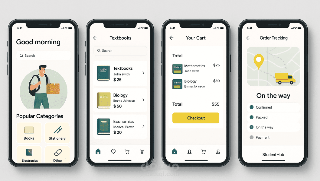 تصميم تجربة وواجهة مستخدم (UX/UI) لتطبيق "StudentHub" لخدمة توصيل احتياجات الطلبة