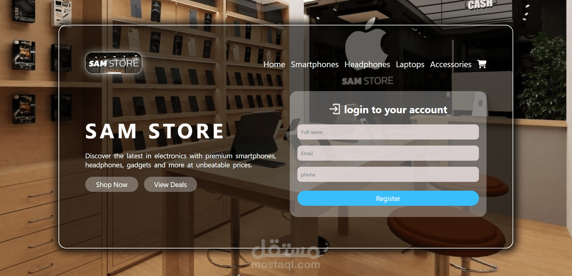 Landing Page for SAM STORE