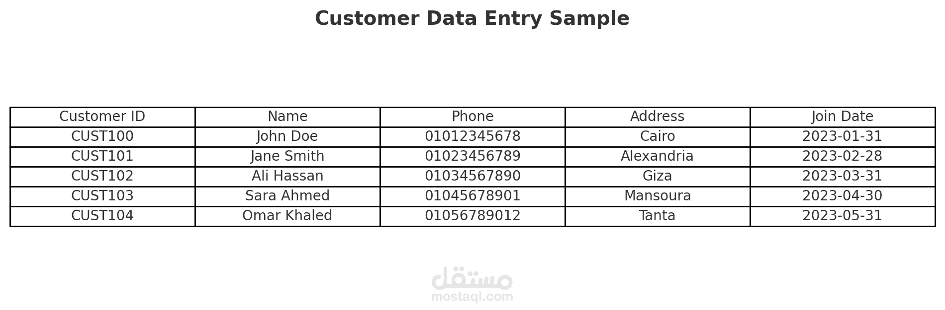 Customer Data Entry Sample