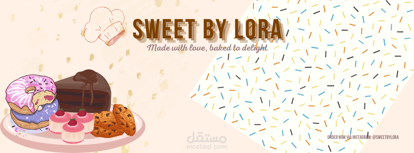 تصميم غلاف صفحة فيسبوك لمشروع حلويات "Sweet by Lora"