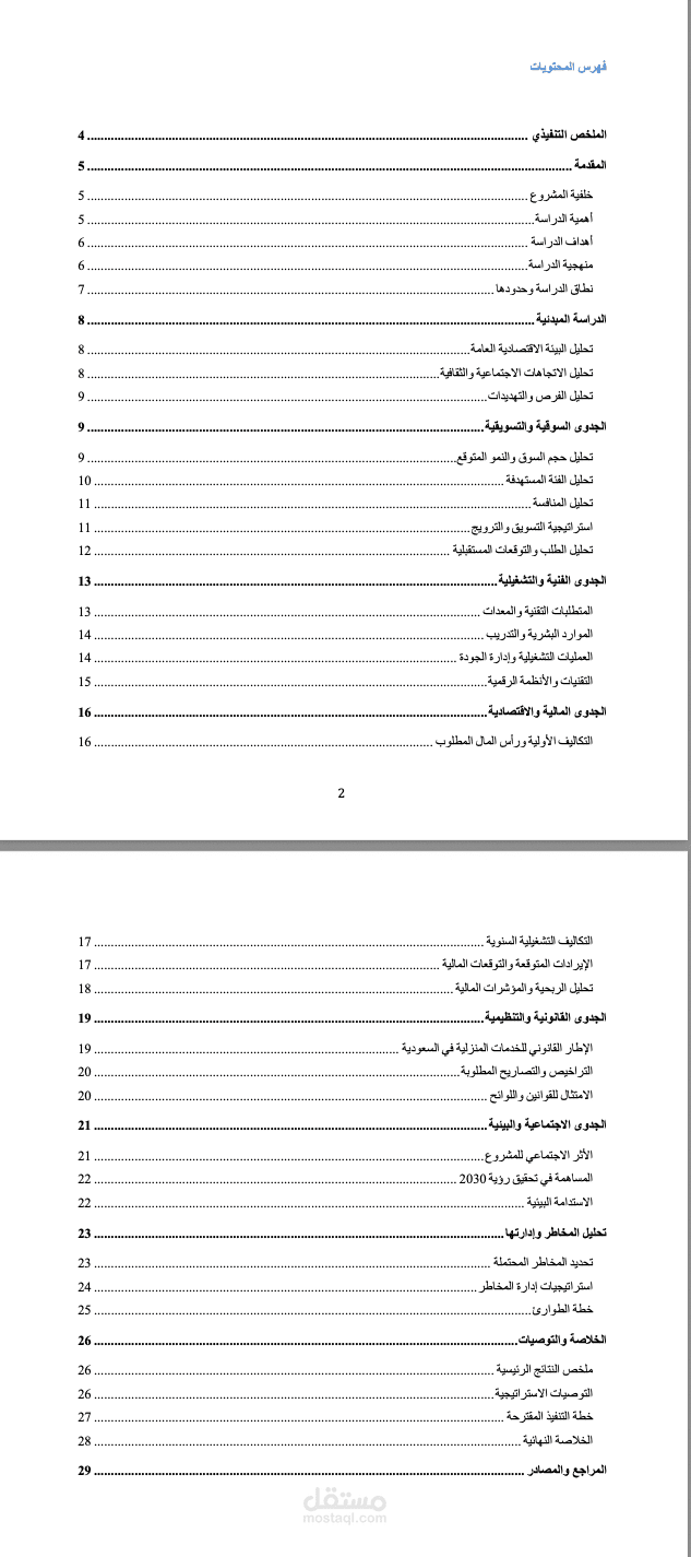 إعداد دراسة جدوى شاملة ومتكاملة لمشروع خدمات سبا نسائية منزلية نظامية