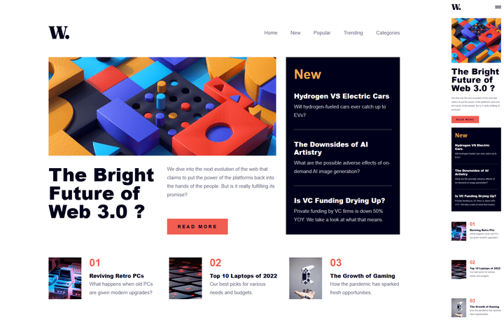 Responsive News Homepage Layout – Web 3.0 Concept