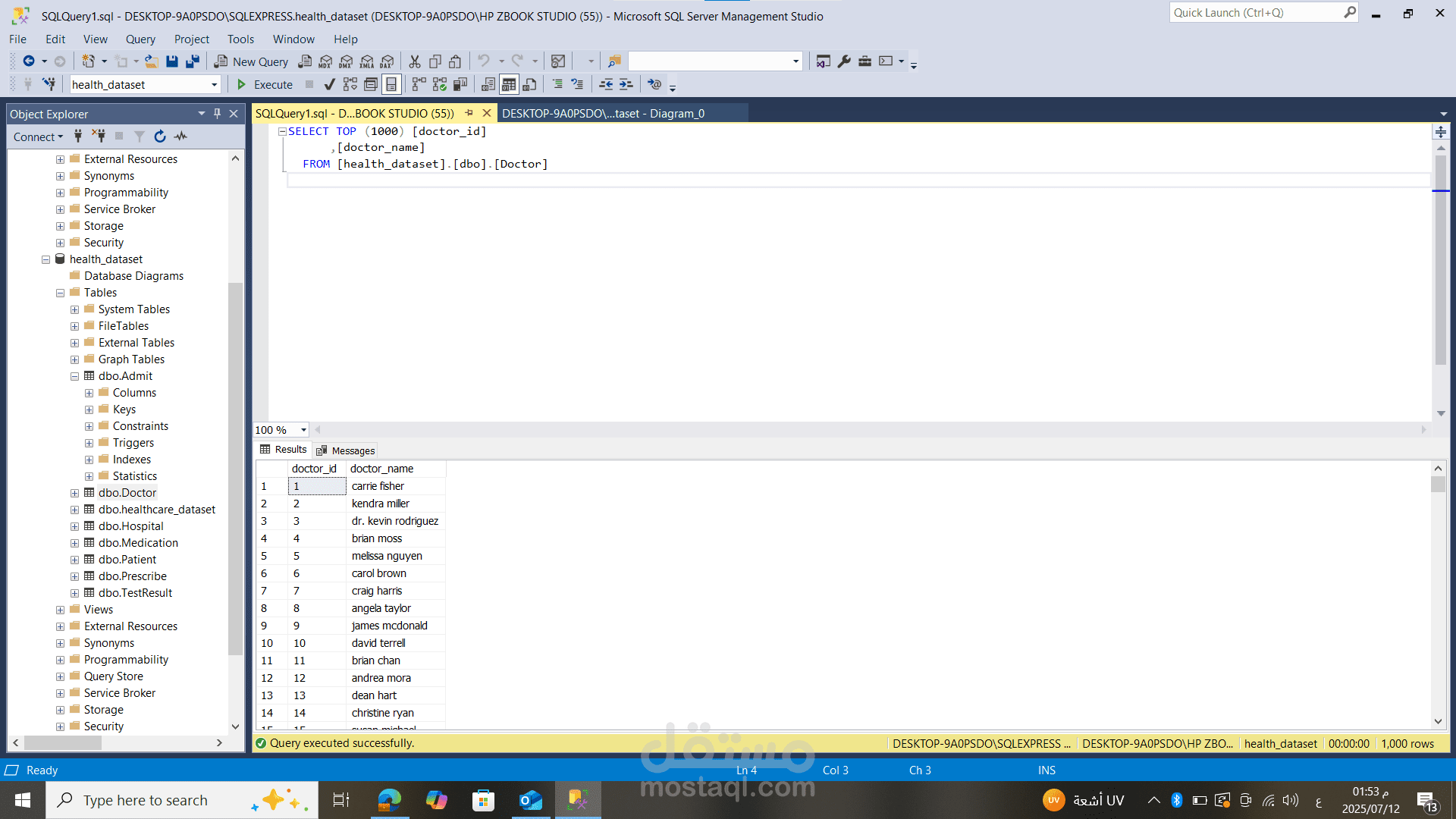 مشروع SQL لتحليل بيانات المستشفيات