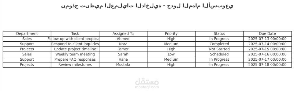تنظيم عمليات العمل الداخلي لشركة استشارات إدارية