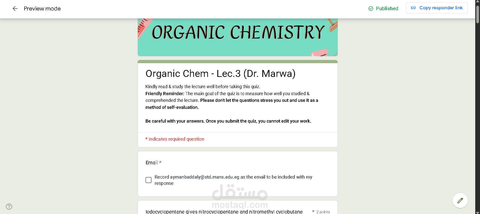 إنشاء اختبار Quiz على منصة Google Forms