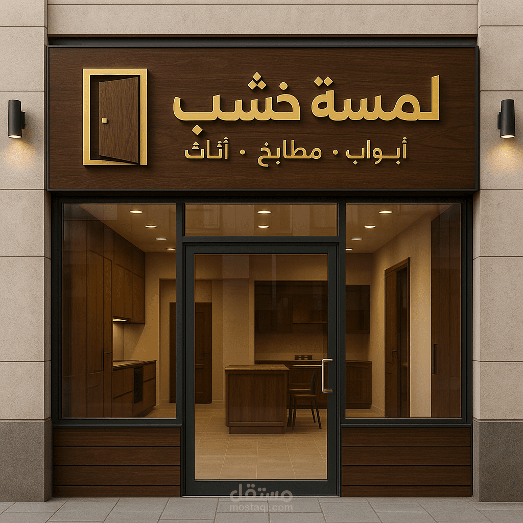 واجهة محل "لمسة خشب – تصميم أنيق يجمع بين الفخامة والدفء الخشبي