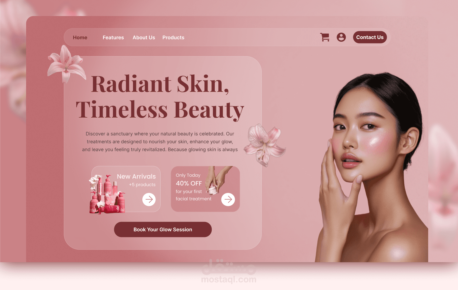 تصميم موقع عناية بالبشرة - LunaGlow Skincare