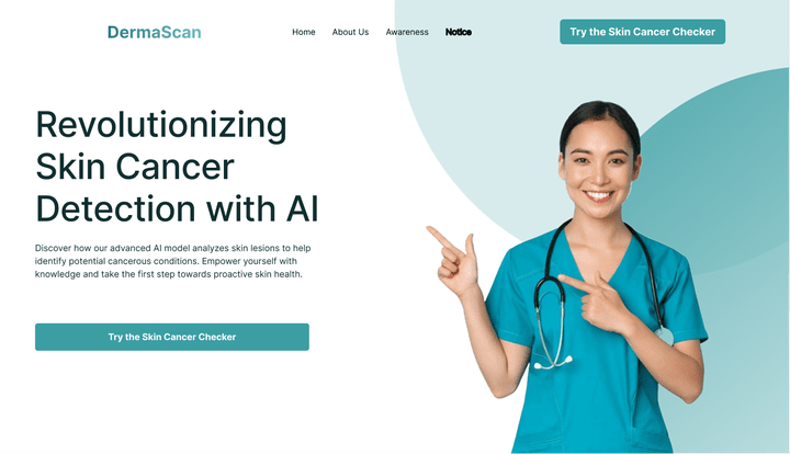 تصميم موقع DermaScan - أداة ذكاء اصطناعي للكشف المبكر عن سرطان الجلد