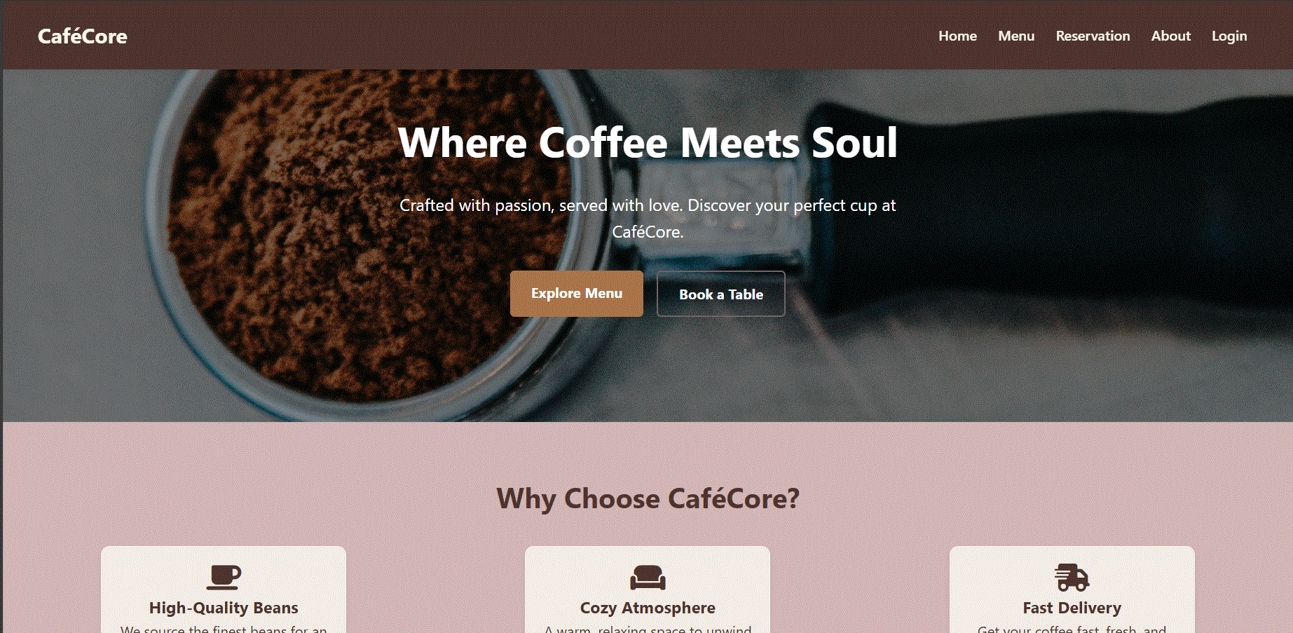 Project Showcase | CaféCore – Coffee Shop Website