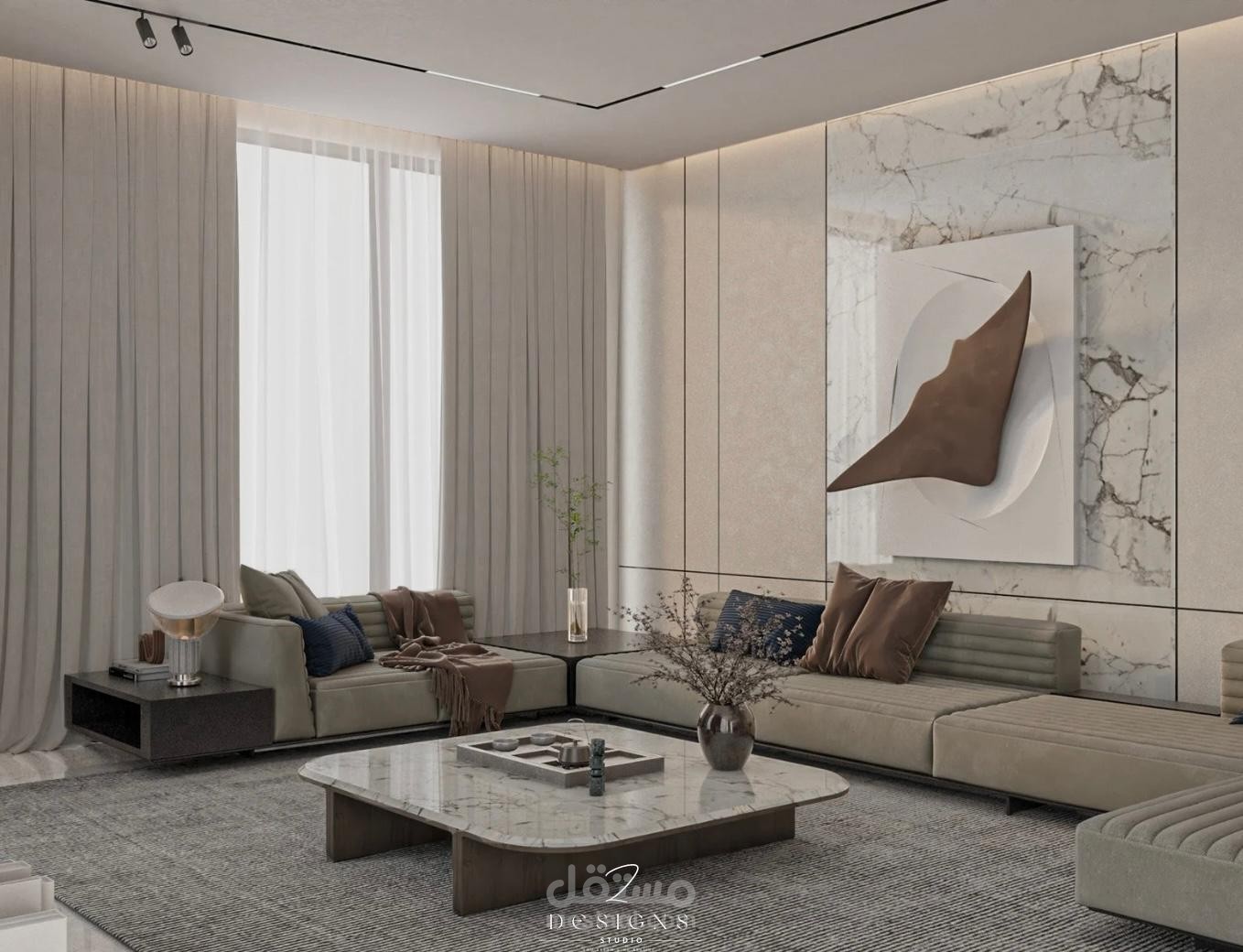 تصميم داخلي مودرن  كامل  لفيلا بمدينة العين الإمارتية