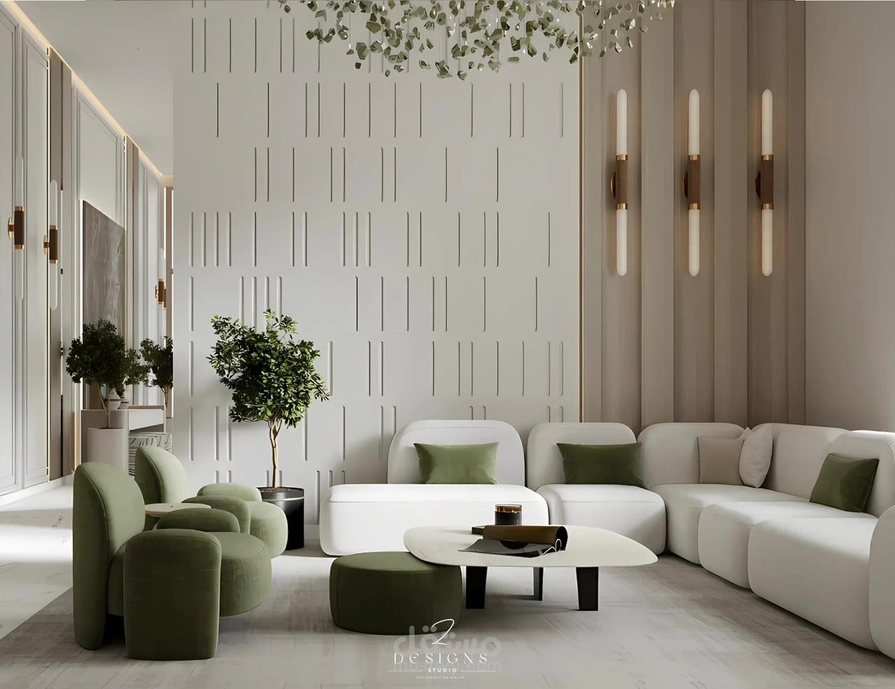 تصميم داخلي لصالة عائلة  لفيلا  بأبوظبي
