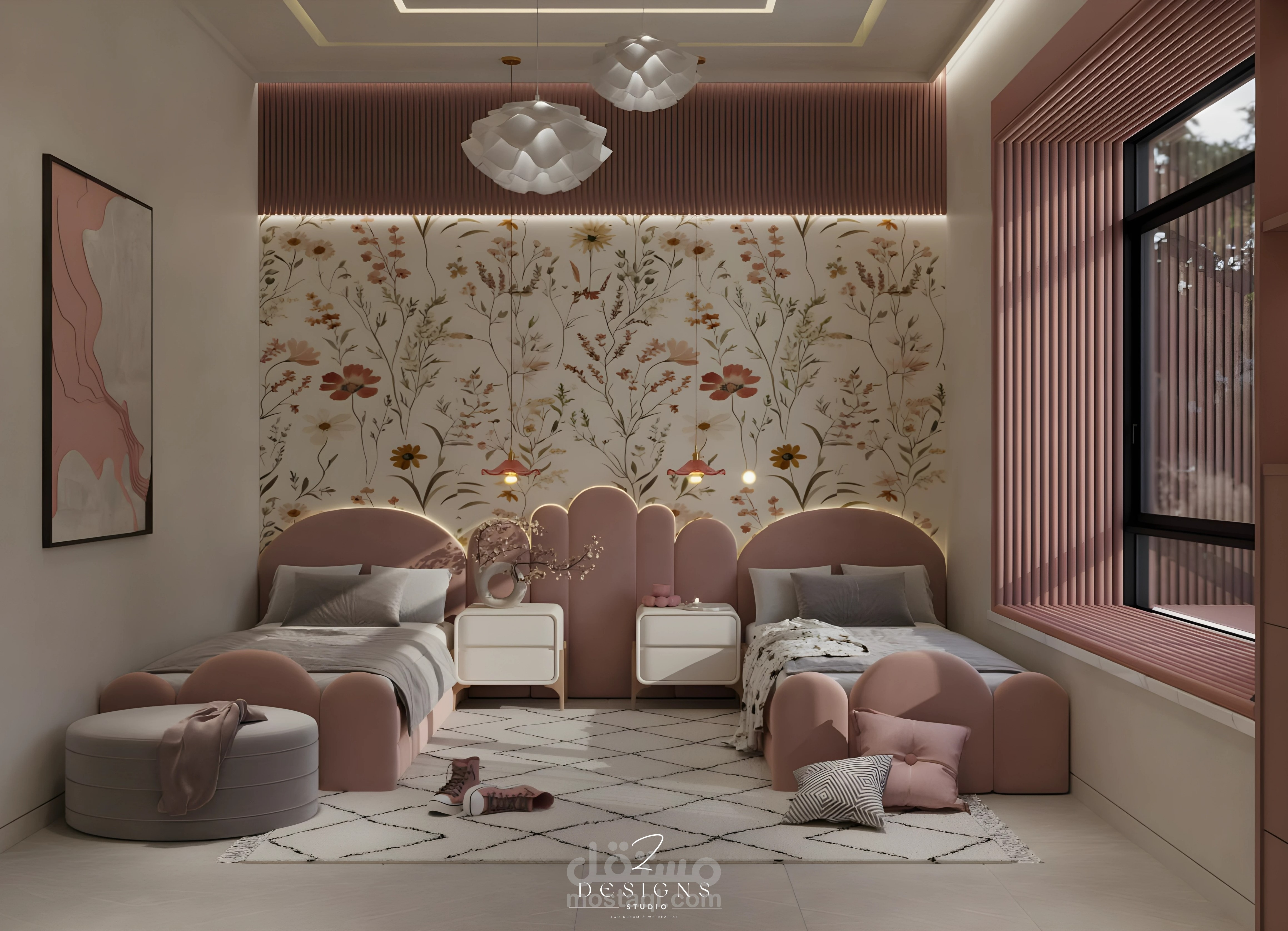 تصميم غرفة نوم بنتين و غرفة بالسعودية