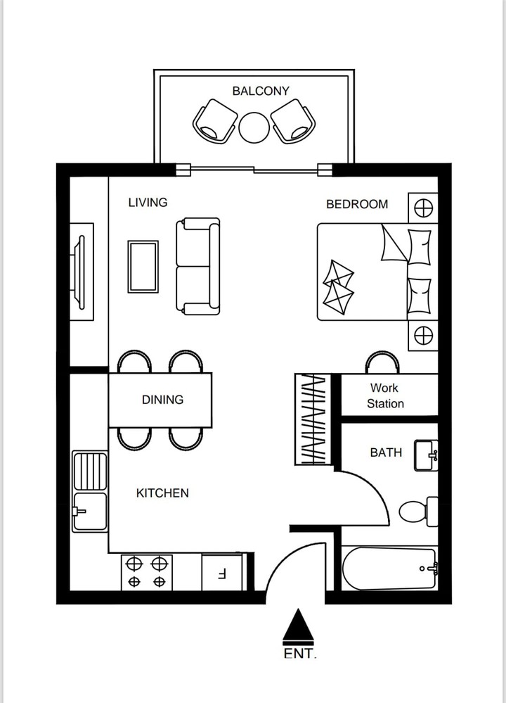 مخطط معماري لشقة استوديو بالفرش Autocad 2D plan