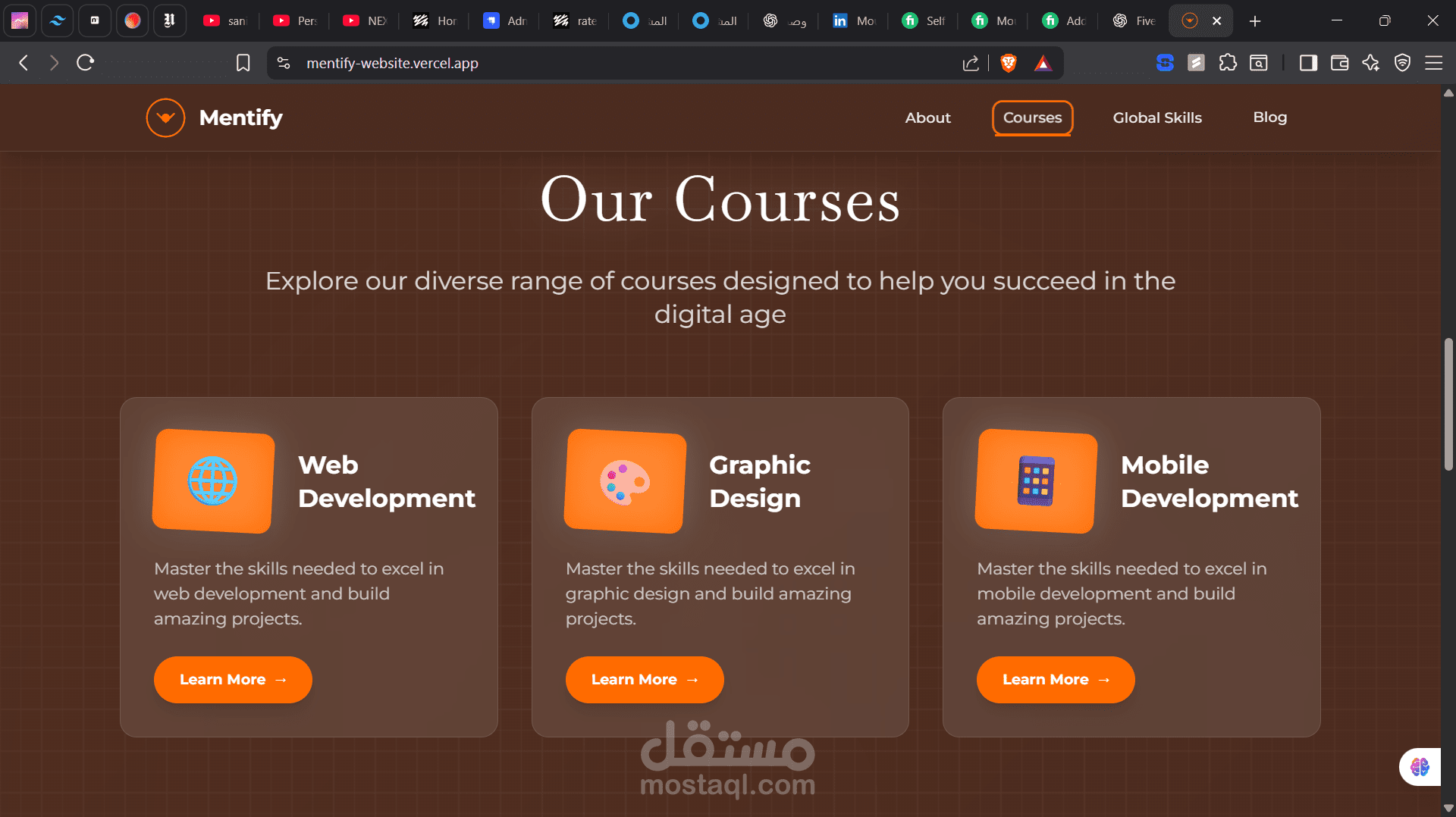 تطوير موقع تعريفي لمشروع Mentify باستخدام react , next, tailwind css