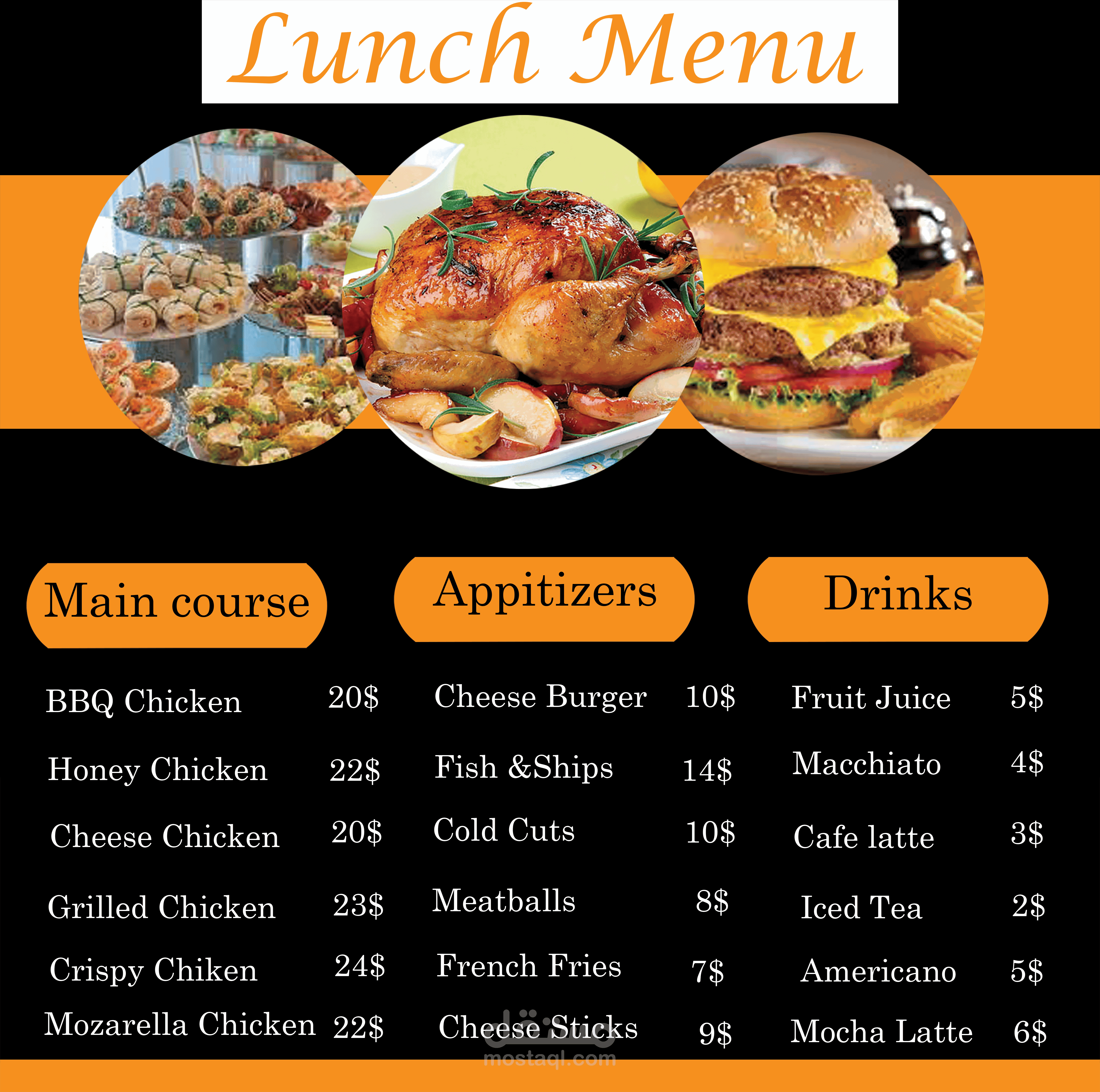 Menu for Restaurant