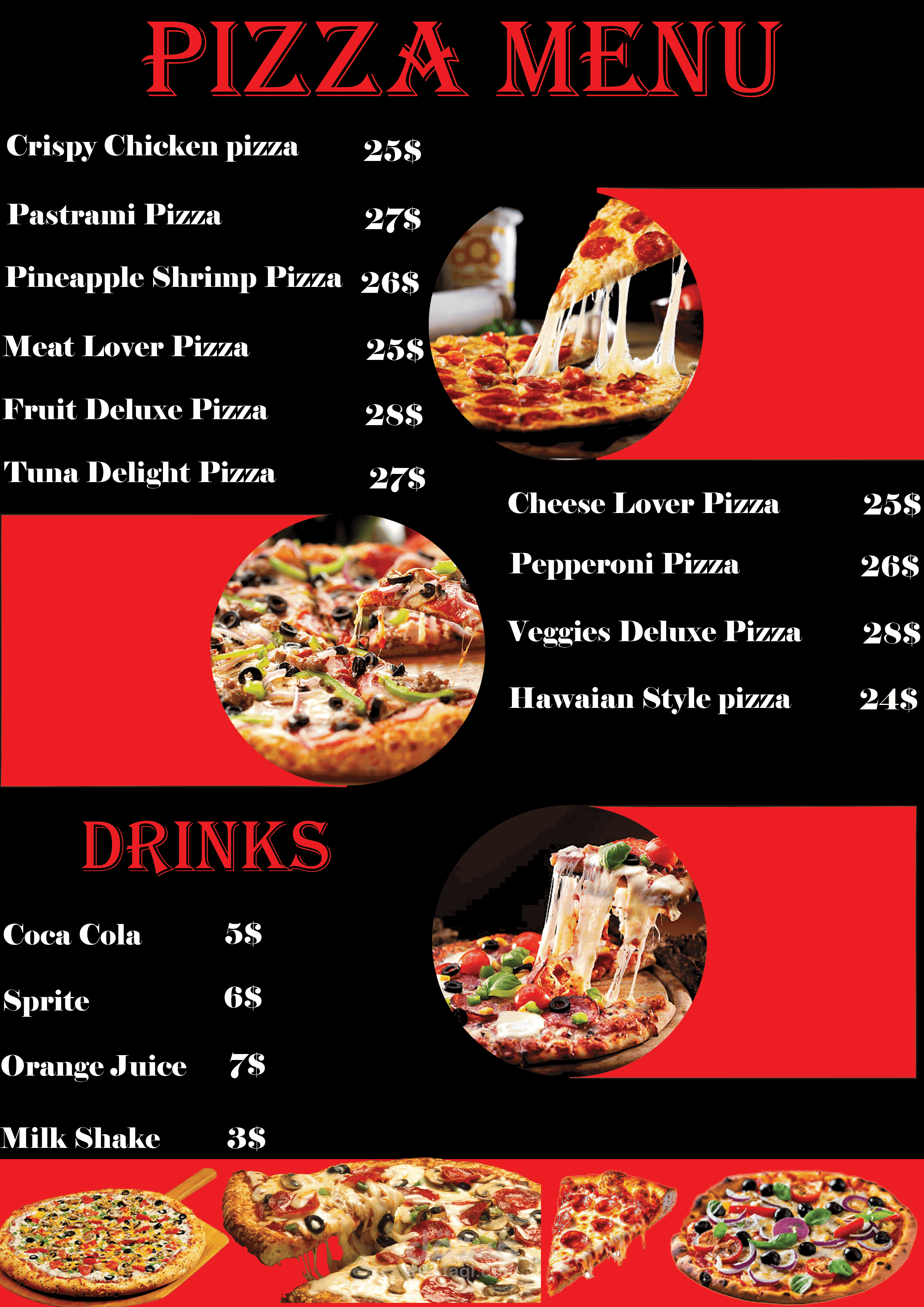 Poster and menu for pizza