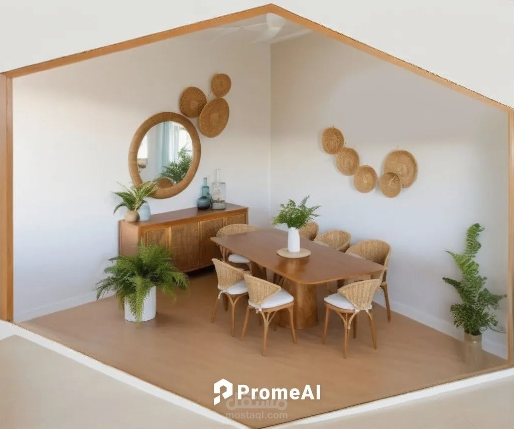 تصميم سفرة لمنزل بالطراز البوهو الحديث والريندر باستخدام ال AI