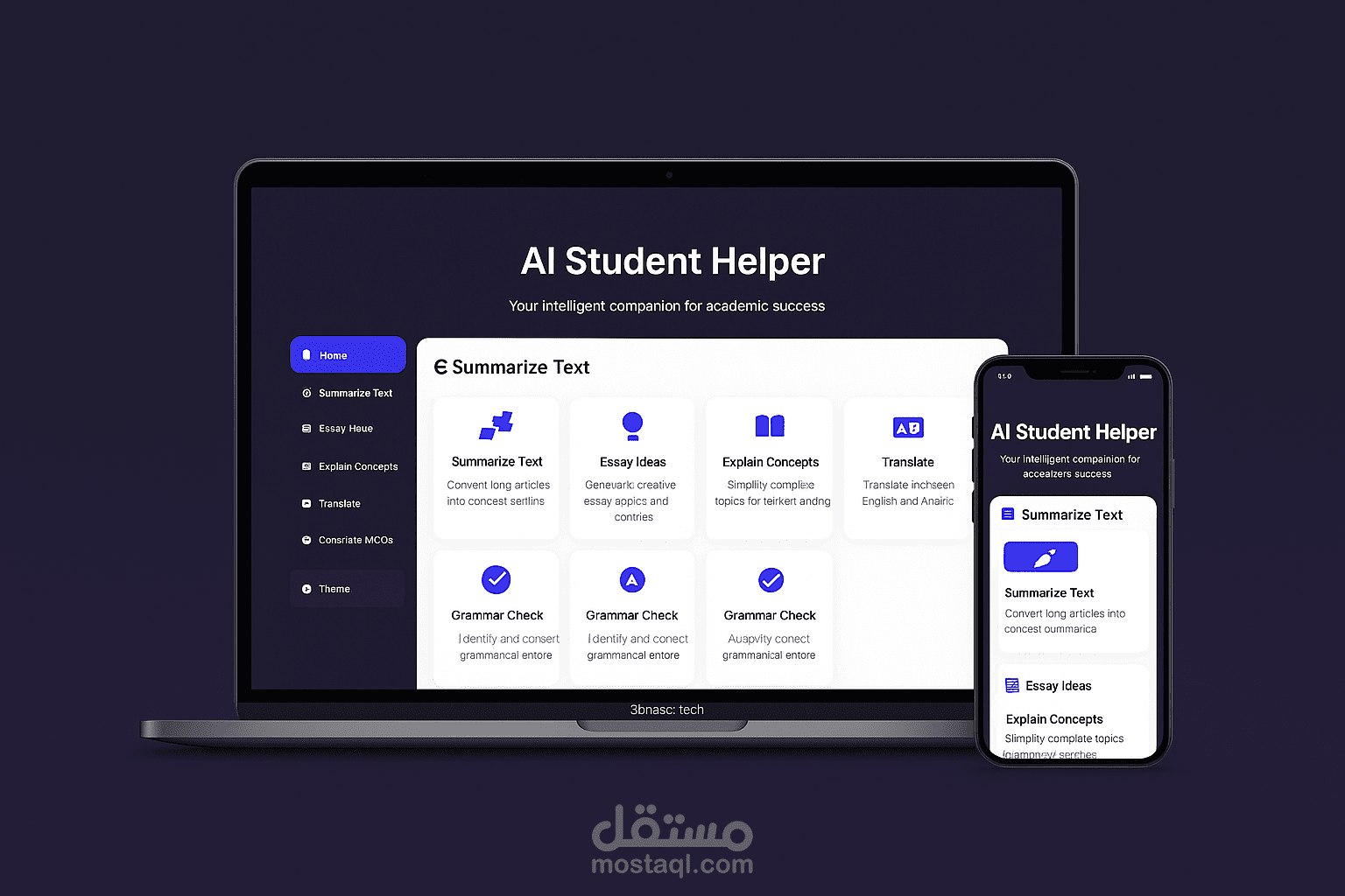 AI Student Helper – صفحة هبوط احترافية لمساعدة الطلاب بالذكاء الاصطناعي