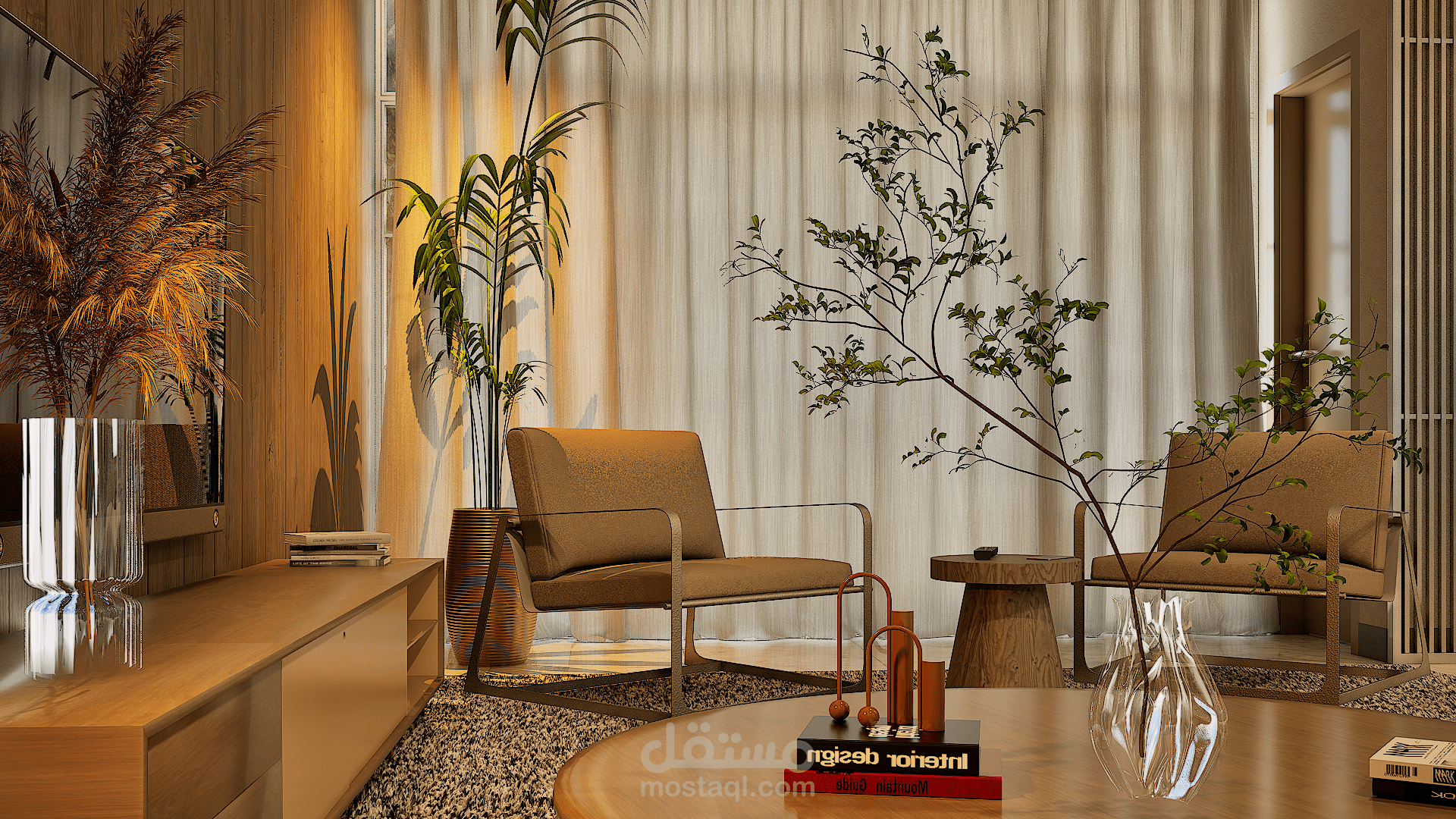 تصميم داخلي معاصر بطابع دافئ وطبيعي