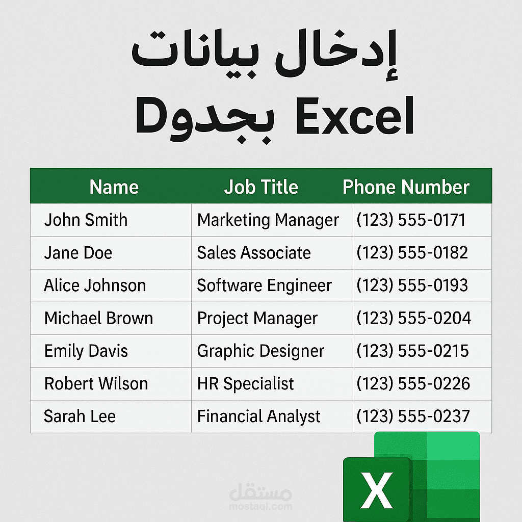إدخال بيانات يدويًا وتنظيمها في جدول Excel