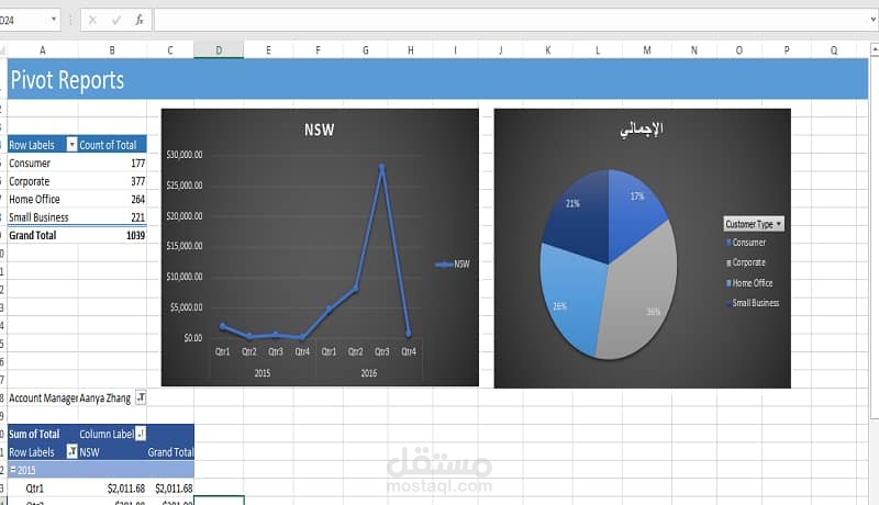 إنشاء تقارير احترافية وديناميكية باستخدام Pivot Table وPivot Chart في Excel