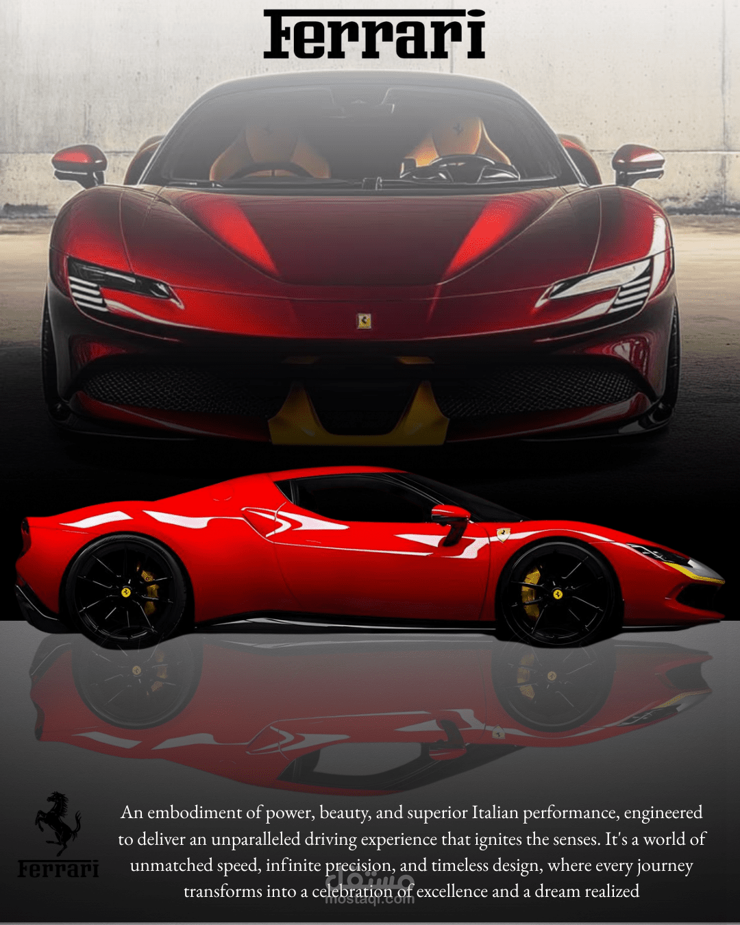 "تصميم إعلان بصري احترافي لعلامة Ferrari"