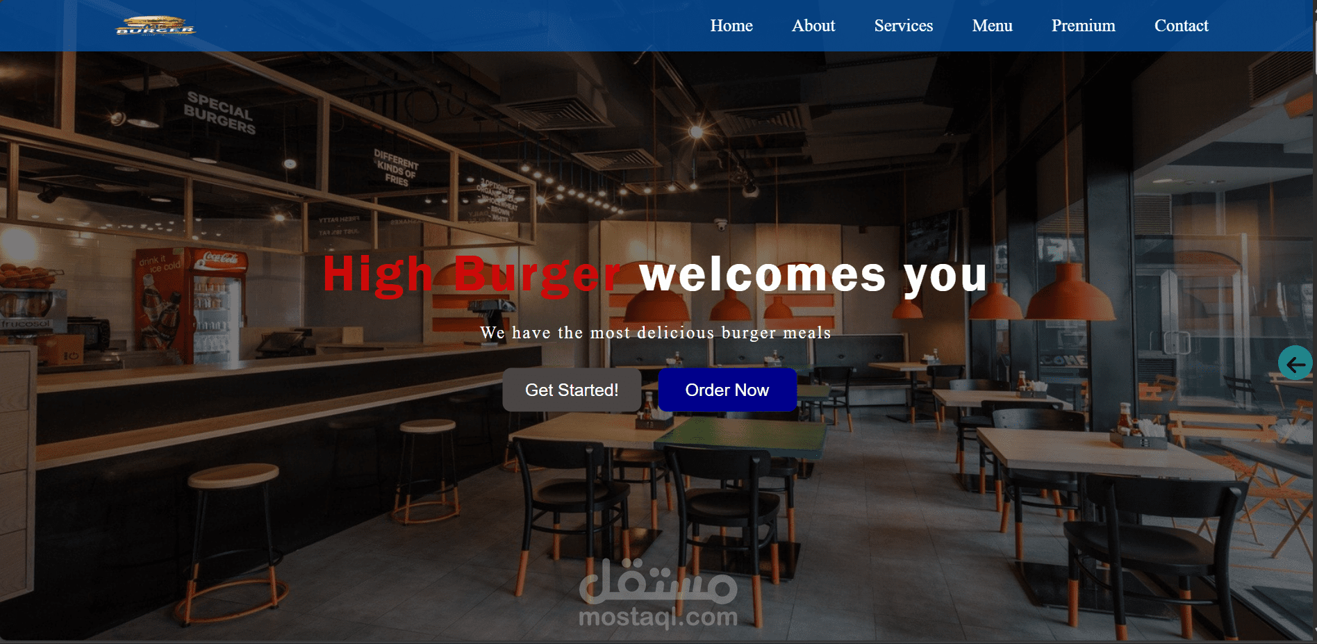 واجهة أمامية مطعم "High Burger" – تصميم Front‑End تفاعلي