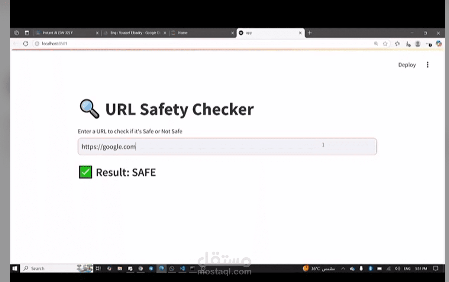 Streamlit app that predicts whether a URL is safe or malicious