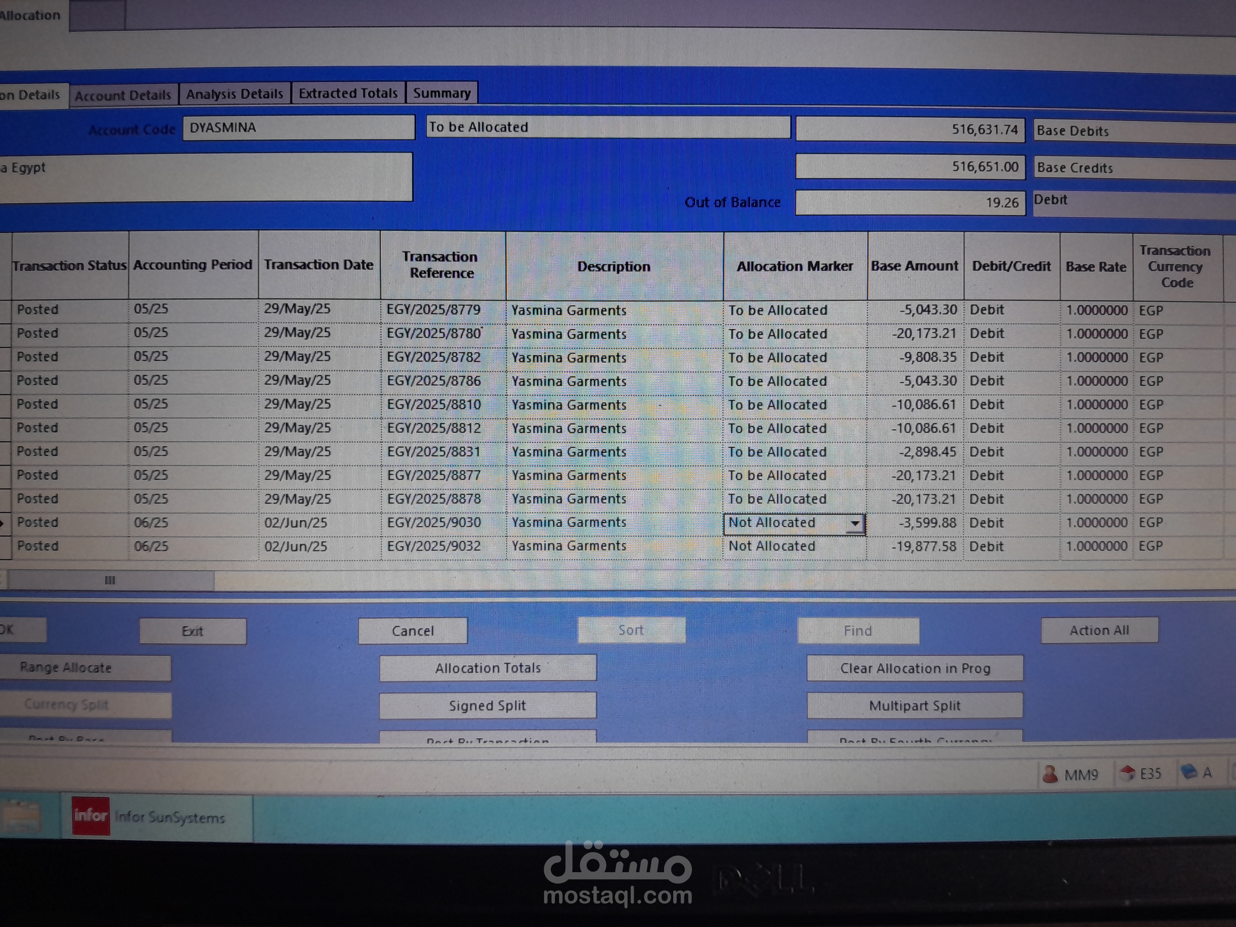 Allocation for payments
