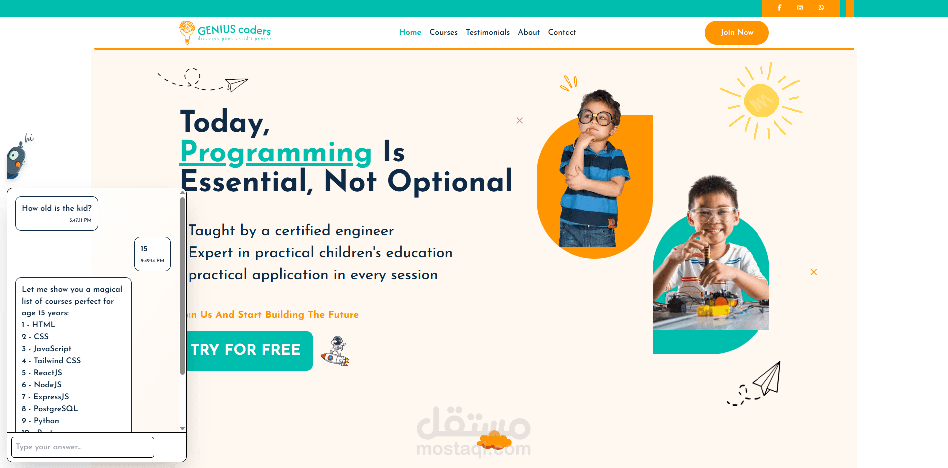 تصميم وتطوير موقع Genius Coders لتعليم البرمجة