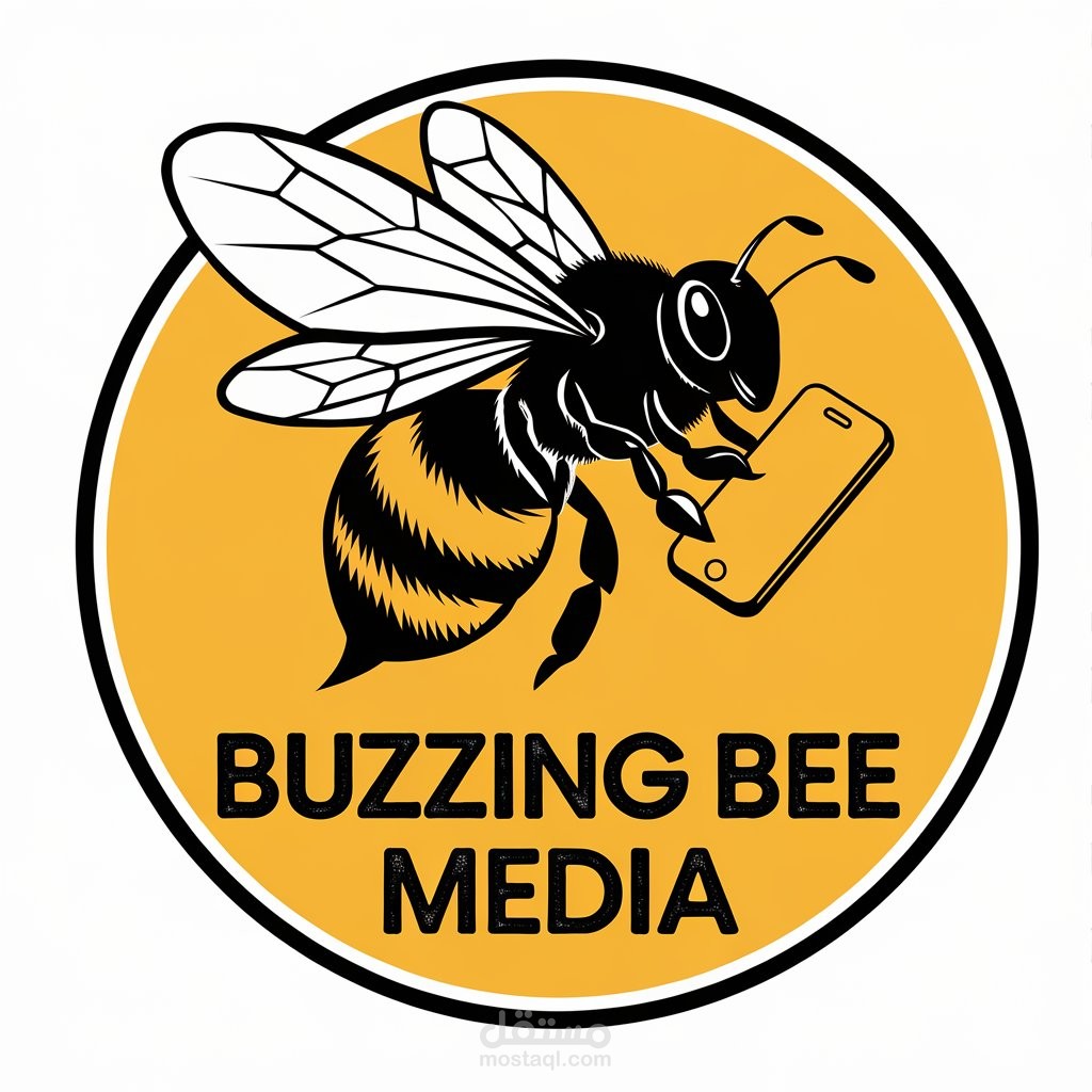 تصميم شعار إبداعي واحترافي "Buzzing Bee Media" بأسلوب عصري جذاب