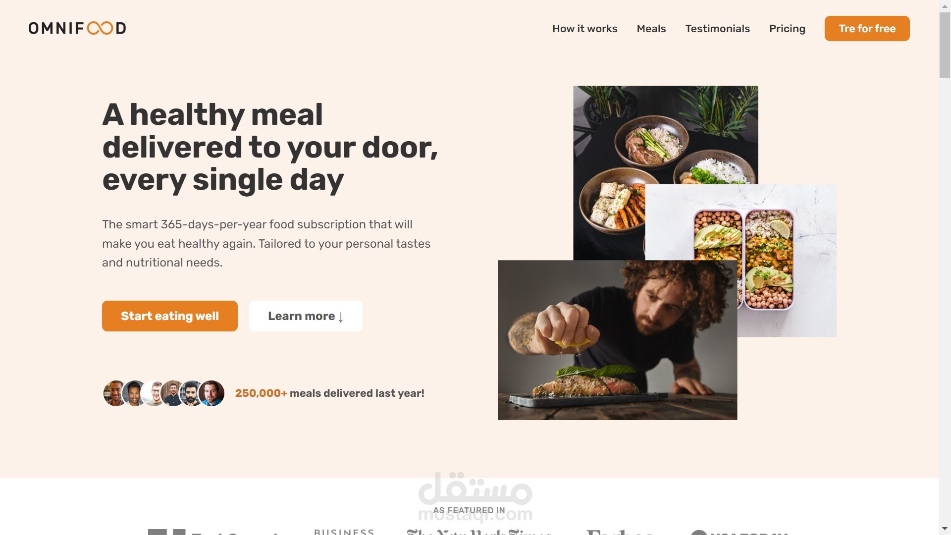 Omnifood: صفحة هبوط لخدمة اشتراك الطعام