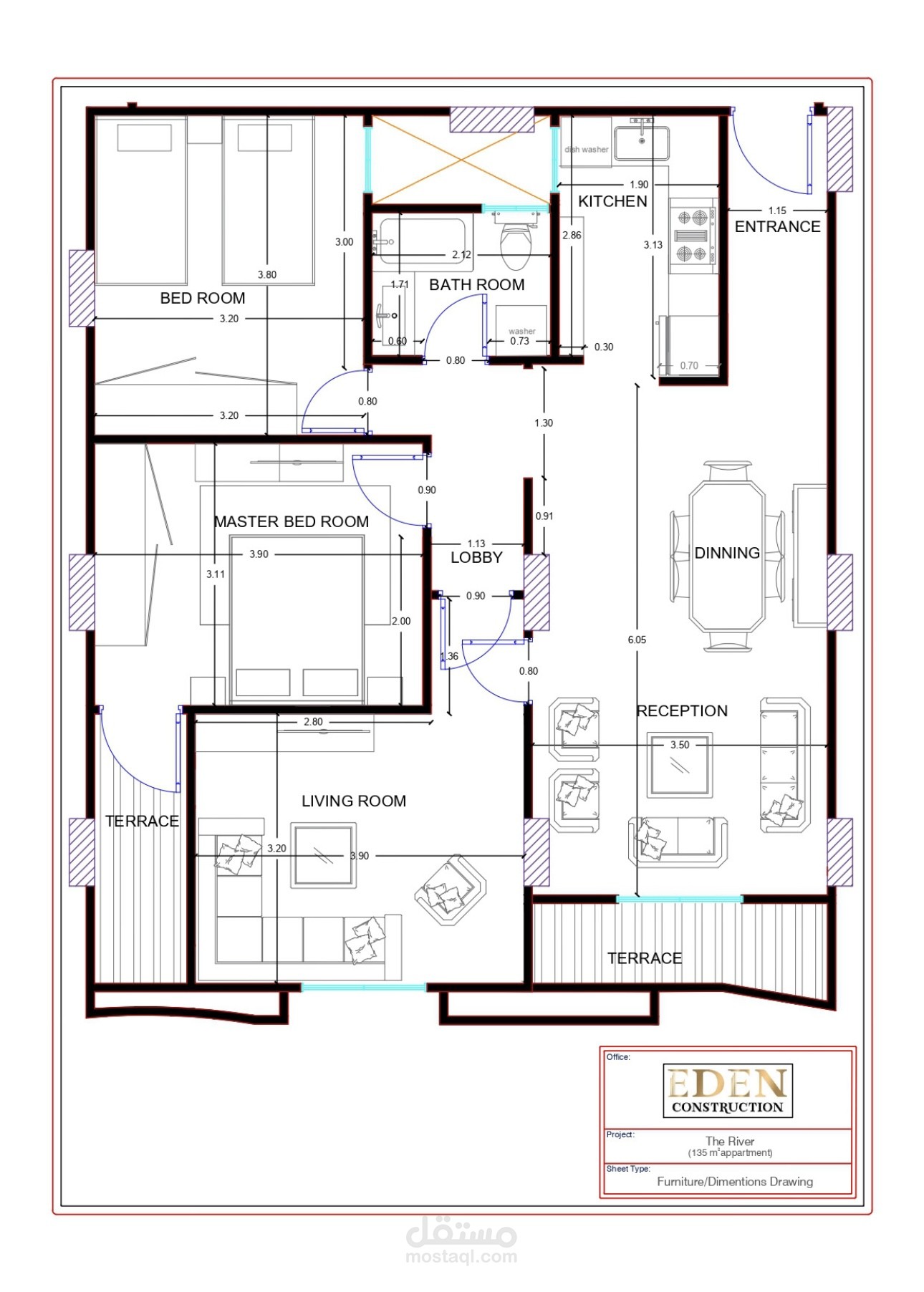 135m apartment 2D design (Furnishing/Ceiling/Electricity)