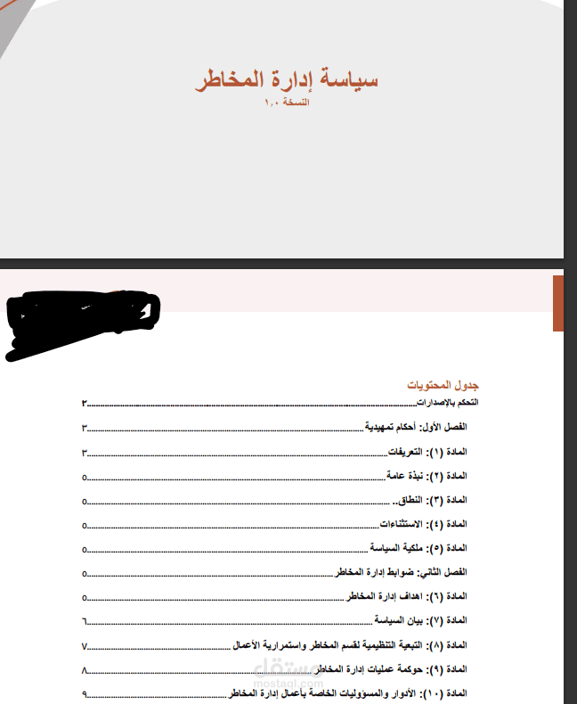 سياسة وإطار المخاطر المؤسسية