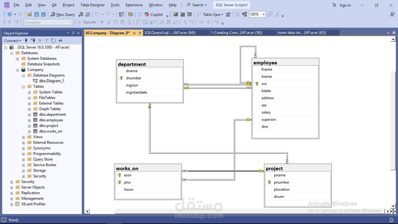 تصميم قاعدة بيانات لشركة - Company Database Design (ER Diagram)